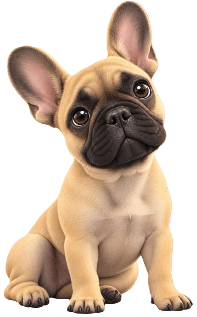 Coco, a fawn French Bulldog, sitting and looking at the camera