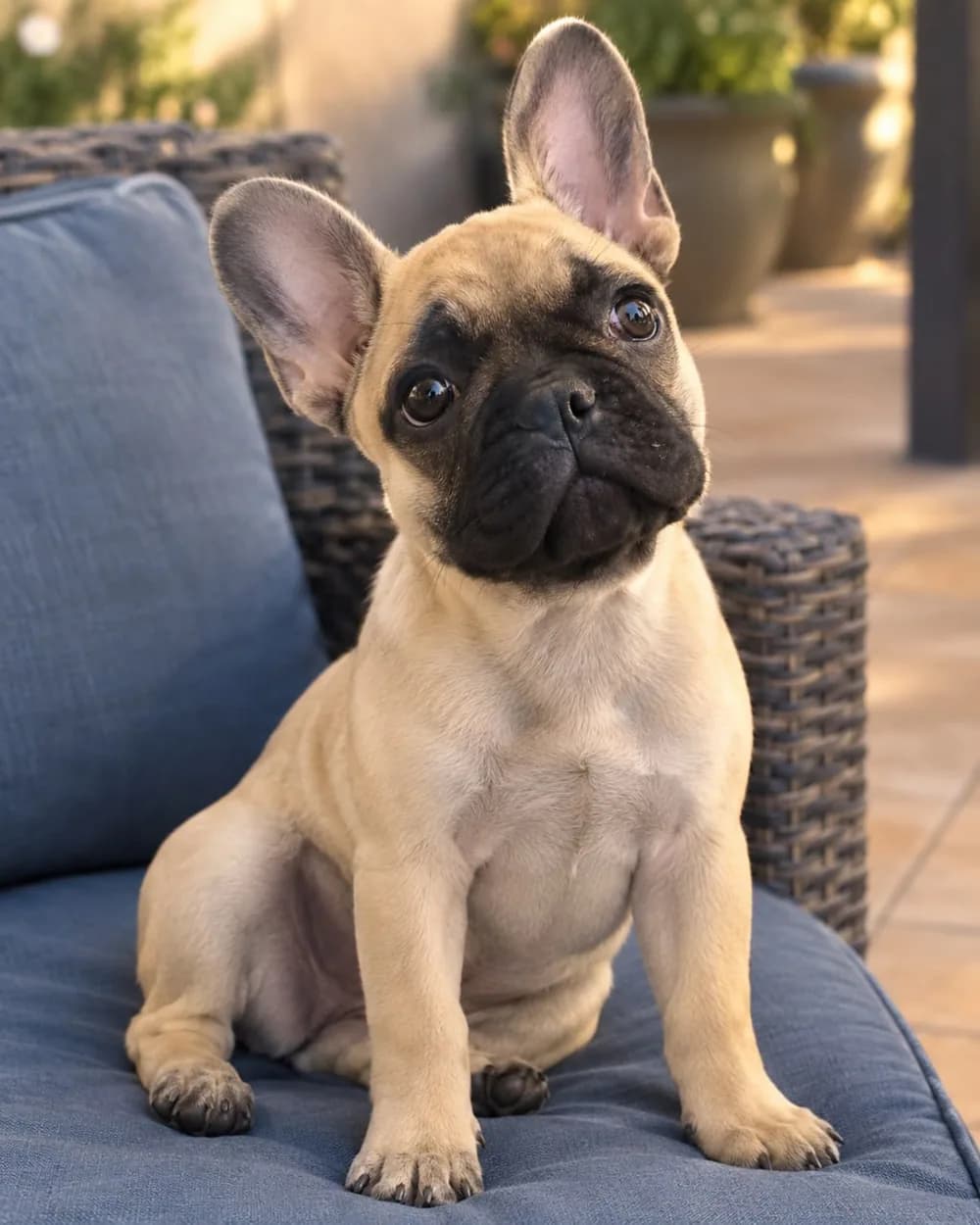 Coco resting her chin on an arm, looking up at the camera